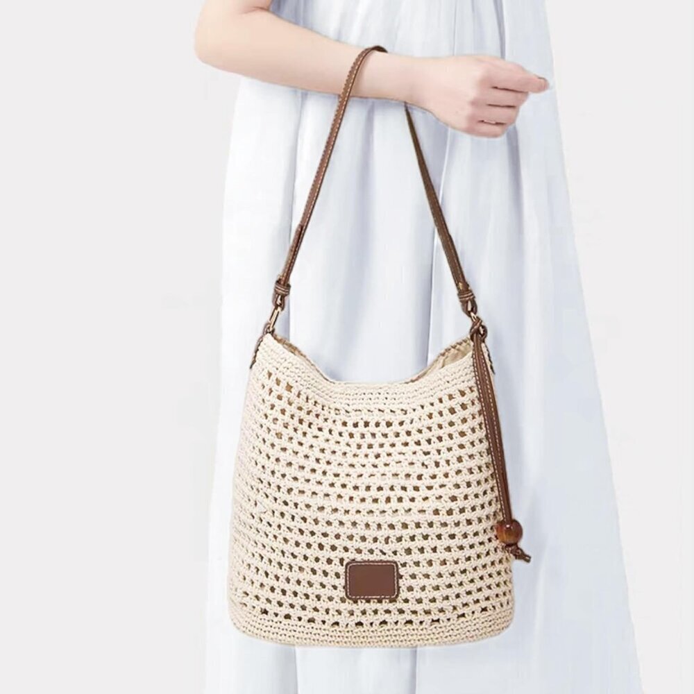 Crochet Bag Women Cotton Boho Shoulder Purse Summer Beach Travel Casual